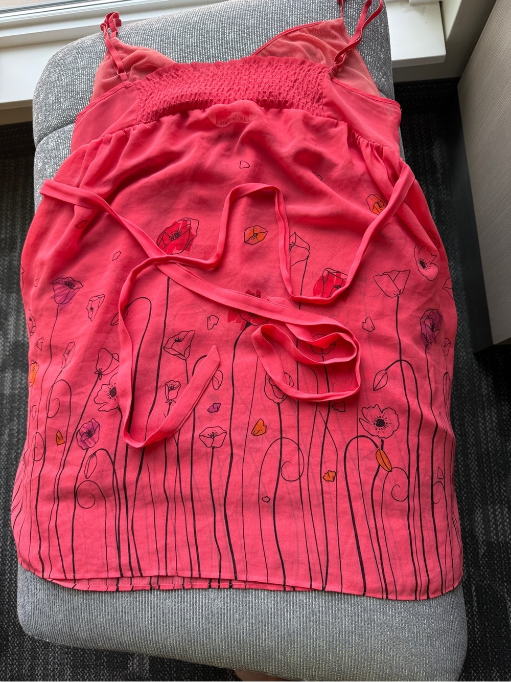 Y2K Vintage La Vie En Rose Coral Sheer Floral Long Top - Picture 6 of 9